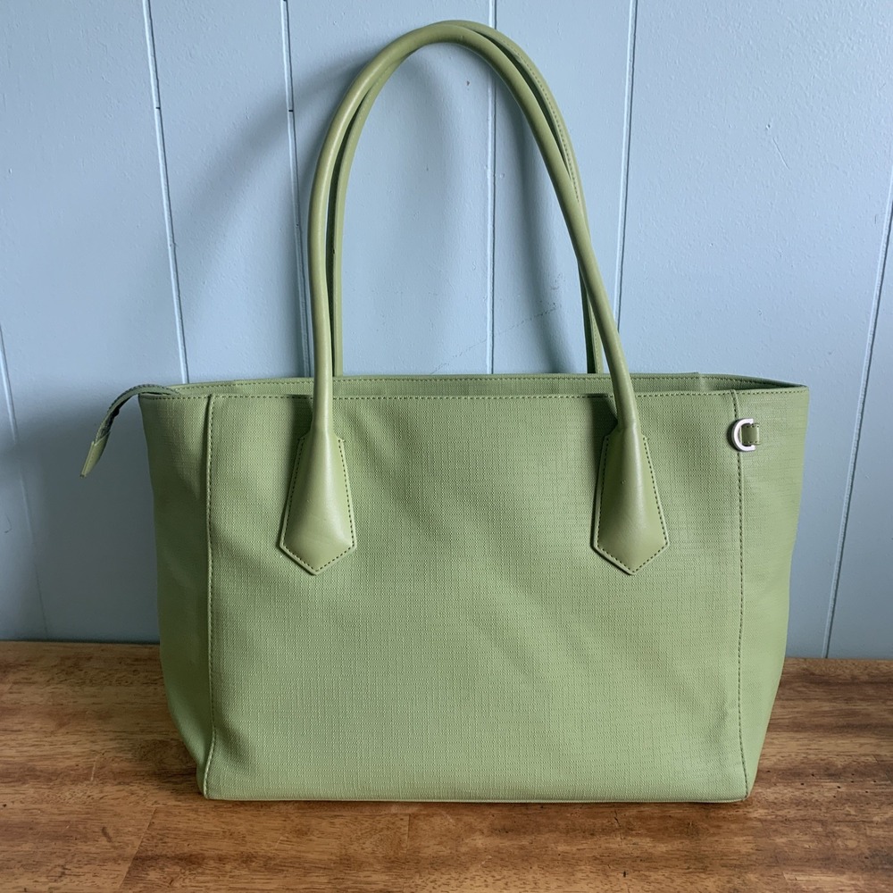 DAGNE DOVER Signature Legend Green Coated Canvas Large Laptop Tote Bag